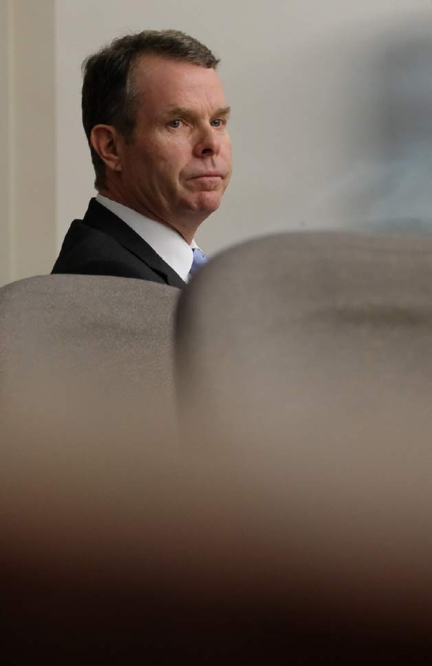 Francisco Kjolseth | The Salt Lake Tribune
Former Attorney General John Swallow sits in court on day 10 of his public-corruption trial in Salt Lake City, Wednesday, February 22, 2017.