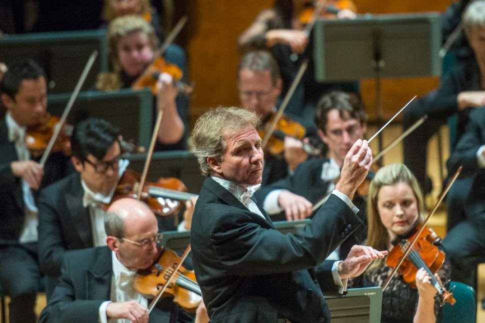 Chris Detrick  |  The Salt Lake Tribune
Thierry Fischer conducts the Utah Symphony at the 75th Anniversary Gala Concert at Abravanel Hall on Oct. 1, 2015.