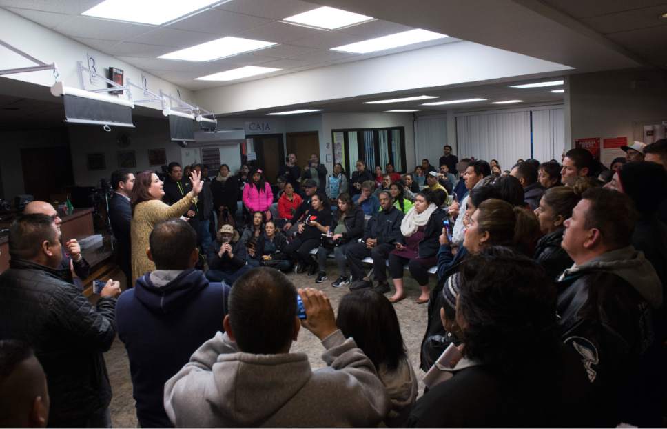 Rick Egan  |  The Salt Lake Tribune

Crowds fill the Mexican Consulate, for a "Know Your Rights" information session from representatives from the consulate and immigration lawyers, Wednesday, February 22, 2017.