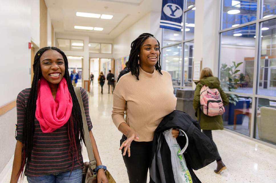 Trent Nelson  |  The Salt Lake Tribune
BYU students Dhina Clement and Johnisha Demease-Williams on campus in Provo Thursday February 23, 2017.