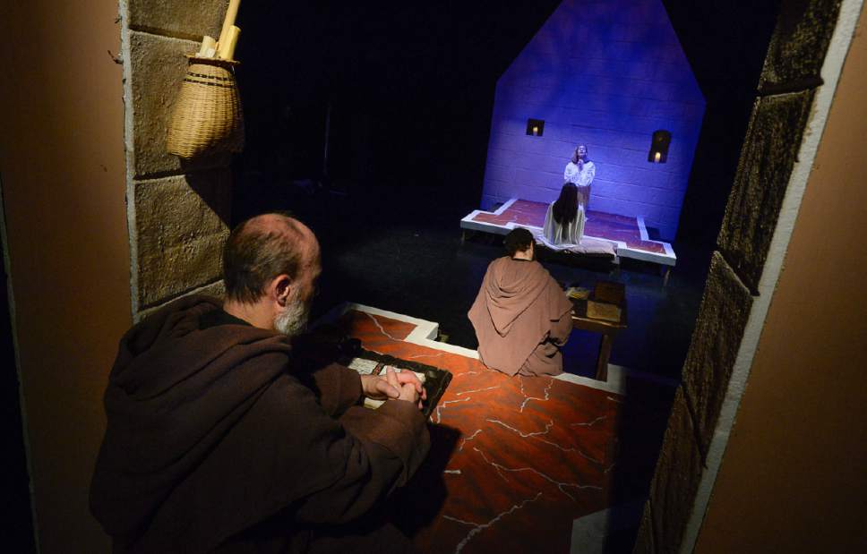 Francisco Kjolseth | The Salt Lake Tribune
Plan-B's production of "Virtue," a play with music by Utah playwright Tim Slover about Hildegard of Bingen, a 12th-century German Benedictine abbess, who had visions. Featured are S.A. Rogers, Jay Perry, Emilie Starr and Christy Summerhays.