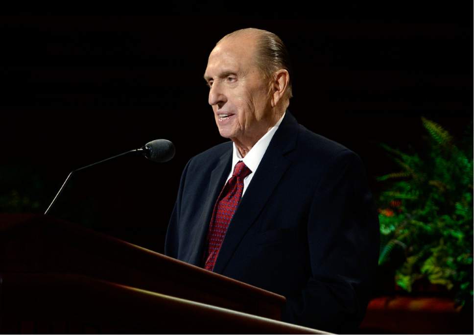 Scott Sommerdorf   |  Tribune file photo  
President Thomas S. Monson speaks at the 186th Semiannual General Conference of the LDS church, Sunday, October 2, 2016.