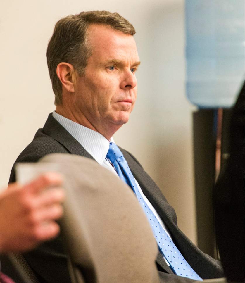 Rick Egan  |  The Salt Lake Tribune

John Swallow lists to the attorney's discussions, in Judge Elizabeth Hruby-Mills courtroom, in Salt Lake City, Friday, February 24, 2017.