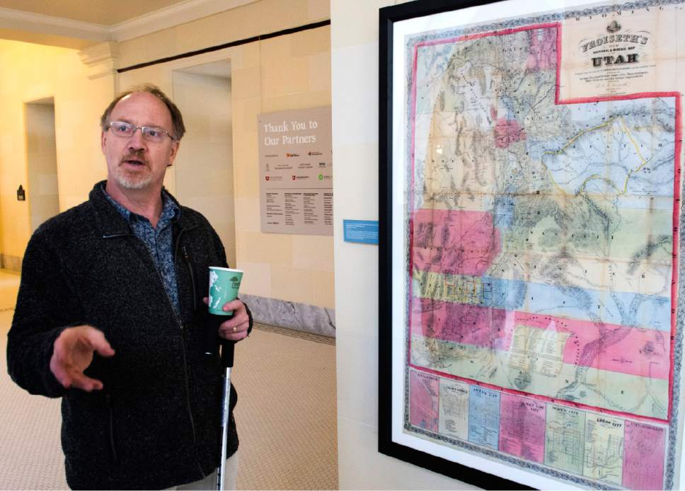 Rick Egan  |  The Salt Lake Tribune

Stephen Boulay talks about the original maps from his private collection featured in the exhibit "Utah Drawn: An Exhibition of Rare Maps." The exhibit, organized by the Division of State History,  will be on display through late summer on the 4th floor of the Utah State Capitol.