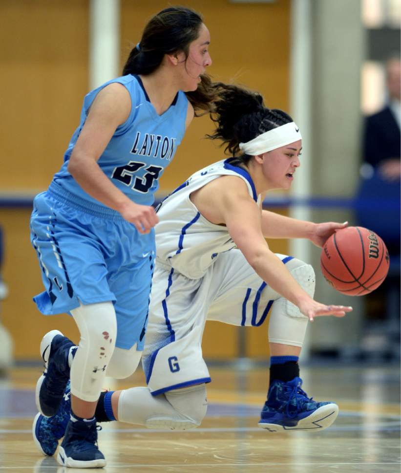 Steve Griffin  |  The Salt Lake Tribune


Pleasant Grove's Malia Brown drives past Layton's Brenda Gallegos during the girl's 5A basketball tournament at the SLCC gym in Salt Lake City Monday February 20, 2017