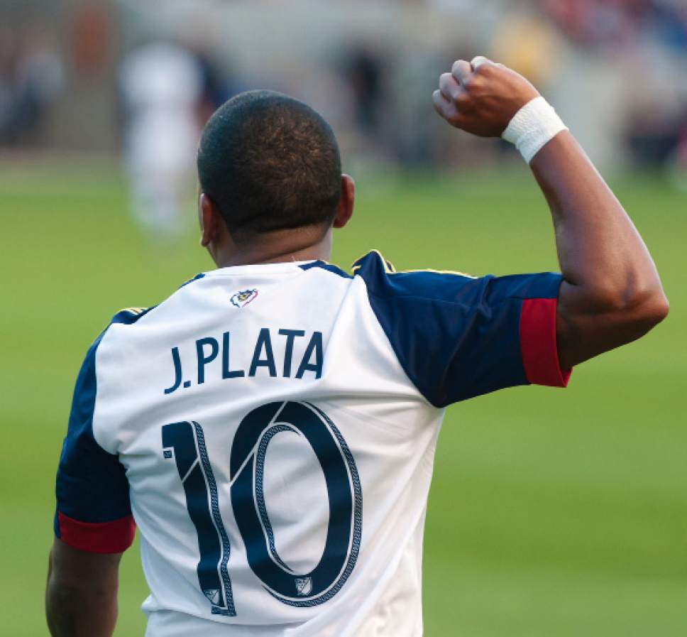 Michael Mangum  |  Special to the Tribune

Real Salt Lake forward Joao Plata (10) celebrates his assist in the first half of their international friendly against Inter Milan at Rio Tinto Stadium in Sandy, Utah on Tuesday, July 19th, 2016.