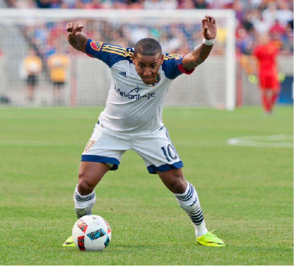 Michael Mangum  |  Special to the Tribune

Real Salt Lake forward Joao Plata (10) possesses the ball during their international friendly against Inter Milan at Rio Tinto Stadium in Sandy, Utah on Tuesday, July 19th, 2016.