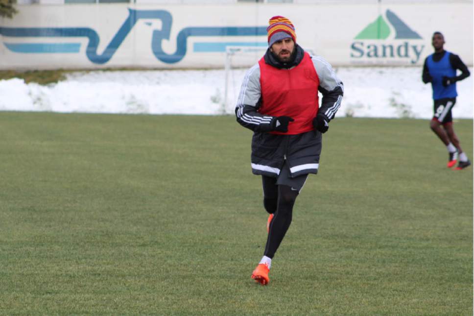 Christopher Kamrani  |  The Salt Lake Tribune

RSL forward Yura Movsisyan runs into space in Tuesday's training session at America First Field in Sandy.