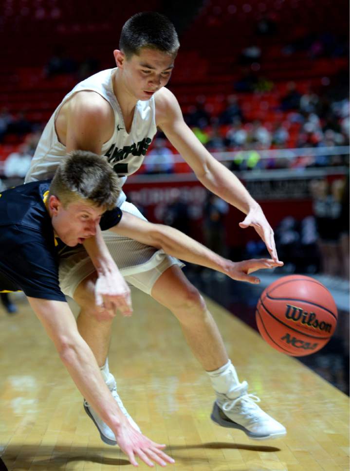 Steve Griffin  |  The Salt Lake Tribune


Wasatch guard Elias Ballstaedt dives and knocks the ball away form Olympus guard Rylan Jones during 4A playoff game at the Huntsman Center in Salt Lake City Tuesday February 28, 2017.