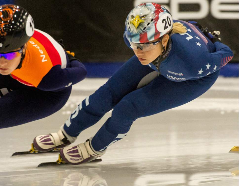 Rick Egan  |  The Salt Lake Tribune

Jessica Kooreman, USA, skates in the in the Ladies World Cup1500 M finals, at the Olympic Oval in Kearns, Saturday, November 12, 2016.