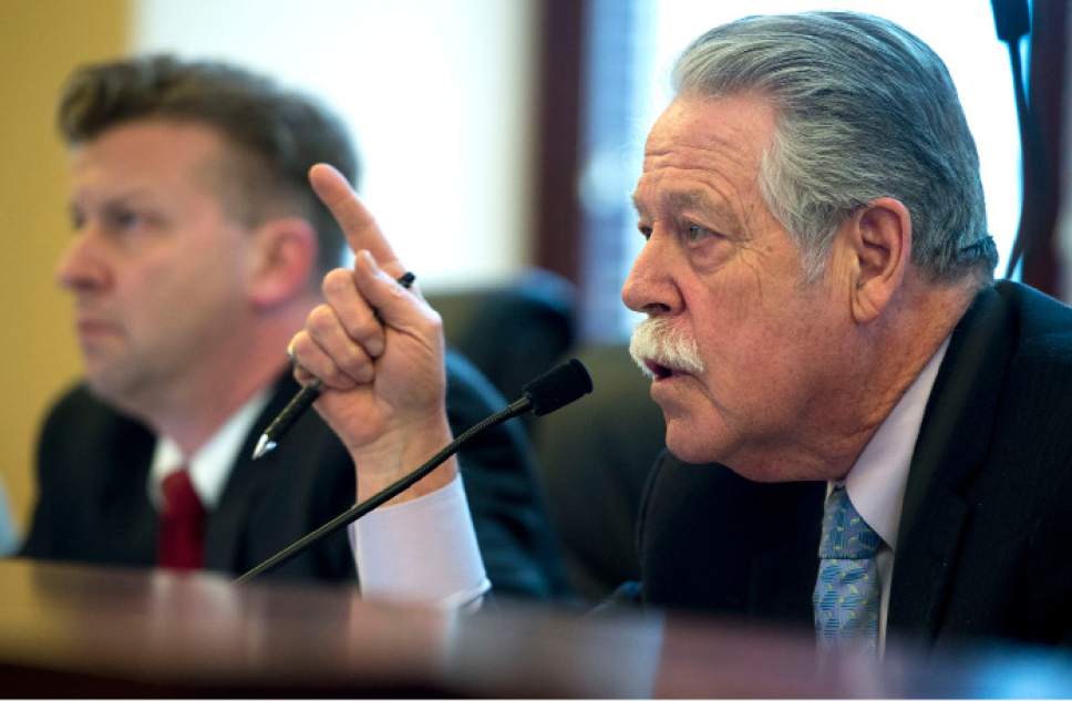 Steve Griffin  |  The Salt Lake Tribune


Sen. Gene Davis, D-Salt Lake City, explains HB93 during the Senate Judiciary Law Enforcement and Criminal Justice Standing Committee at the Capitol in Salt Lake City on Monday, February 27, 2017. HB93 would amend provisions related to the judicial nominating process.