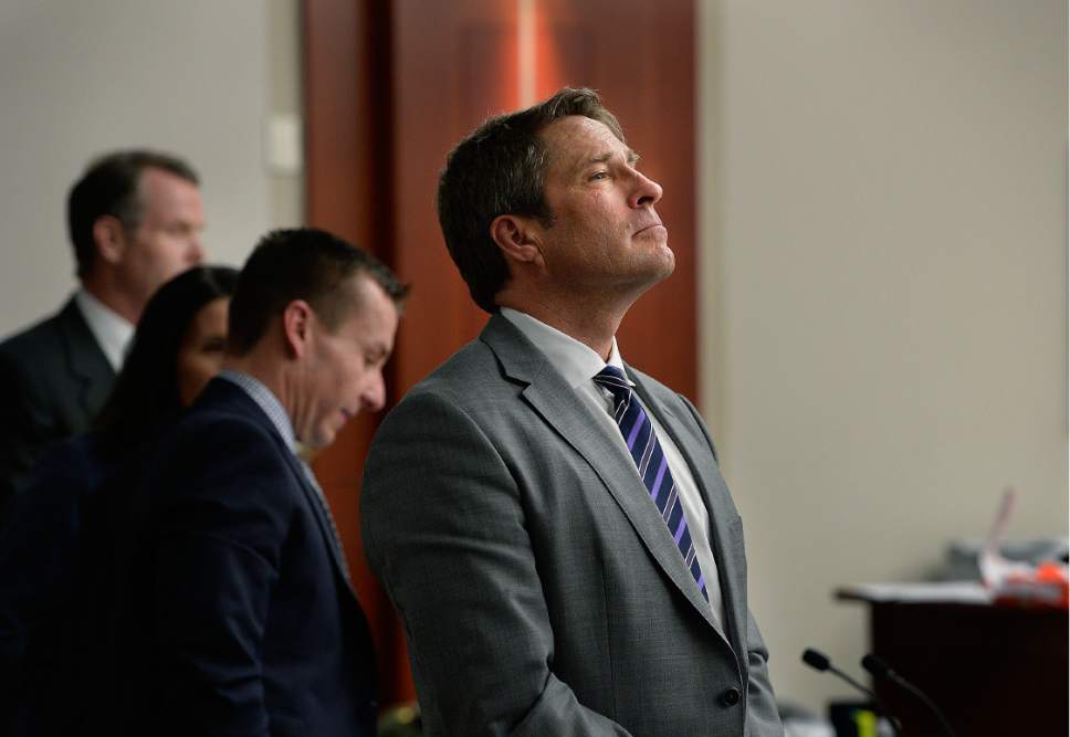 Scott Sommerdorf | The Salt Lake Tribune
Defense attorney Scott Williams stands as the jury leaves the courtroom for the lunch break during former Utah Attorney General John Swallow's public corruption trial, Wednesday, March 1, 2017.