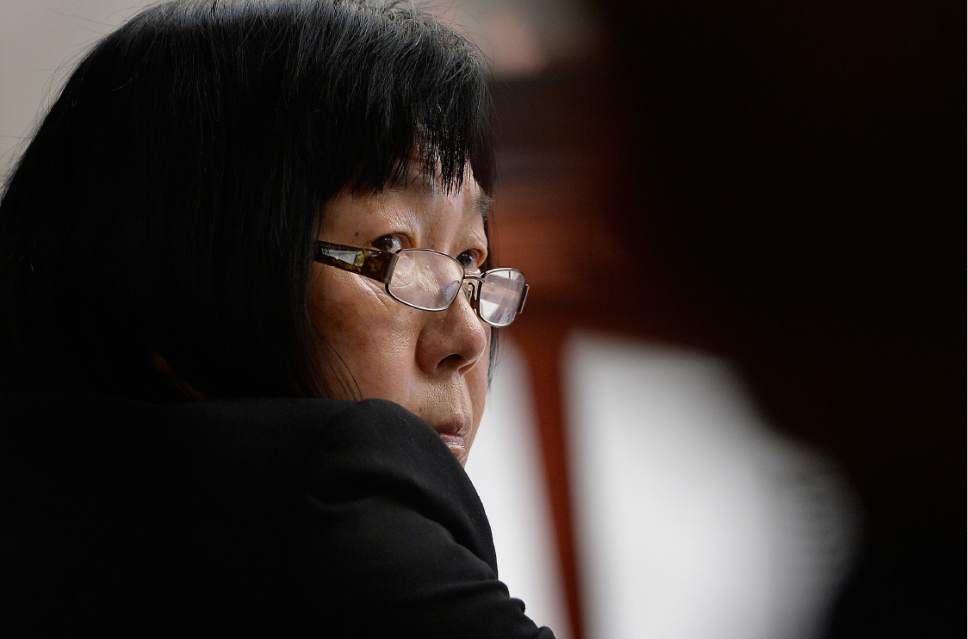 Scott Sommerdorf | The Salt Lake Tribune
Deputy Salt Lake County Attorney Chou Chou Collins turns to her team as the teams deal with stipulating jury instructions during former Utah Attorney General John Swallow's public corruption trial, Wednesday, March 1, 2017.
