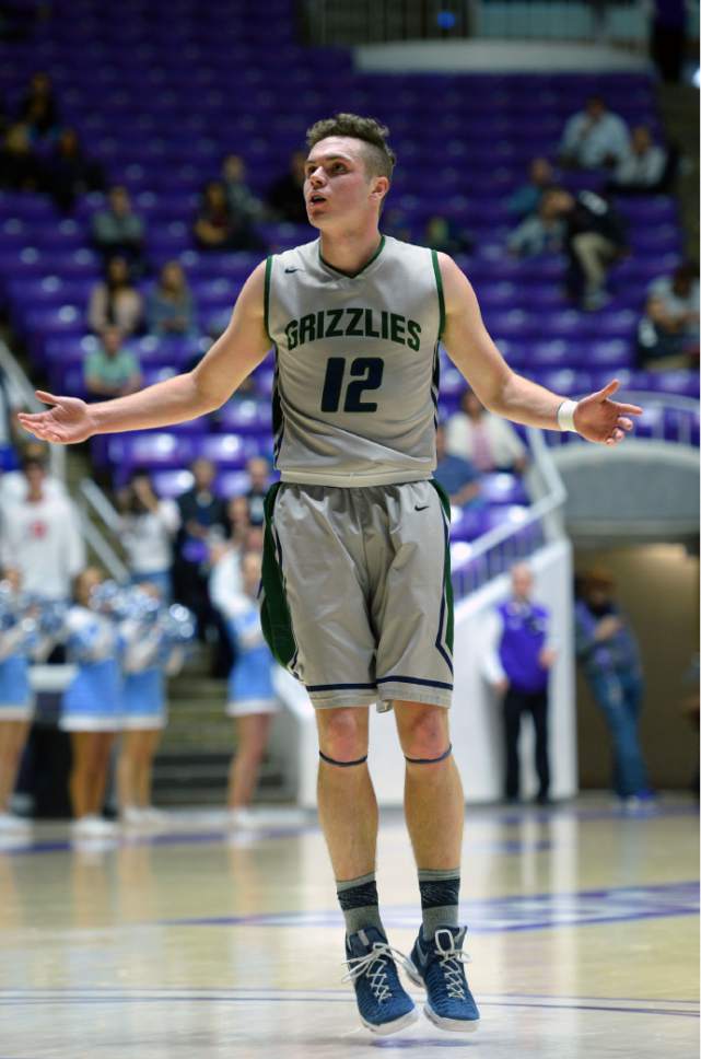 Steve Griffin  |  The Salt Lake Tribune


Copper Hills guard Stockton Shorts holds his arms out as he looks for a foul call after scoring a basket during 5A playoff game against Layton at the Dee Events Center in Ogden Wednesday March 1, 2017