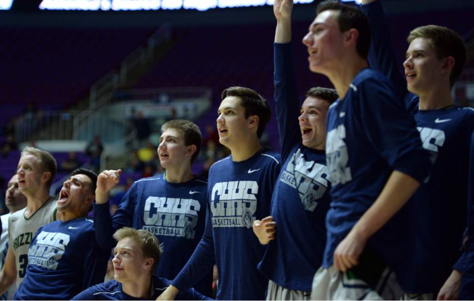 Steve Griffin  |  The Salt Lake Tribune


The Copper Hills bench celebrates as the Grizzlies build a lead in the second half of their 5A playoff game against  Layton at the Dee Events Center in Ogden Wednesday March 1, 2017.
