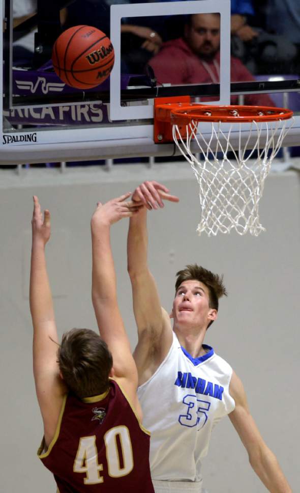 Steve Griffin  |  The Salt Lake Tribune


Bingham's Branden Carlson, right, blocks the shot of Viewmont's Spencer Gasser during 5A playoff game at the Dee Events Center in Ogden Wednesday March 1, 2017.