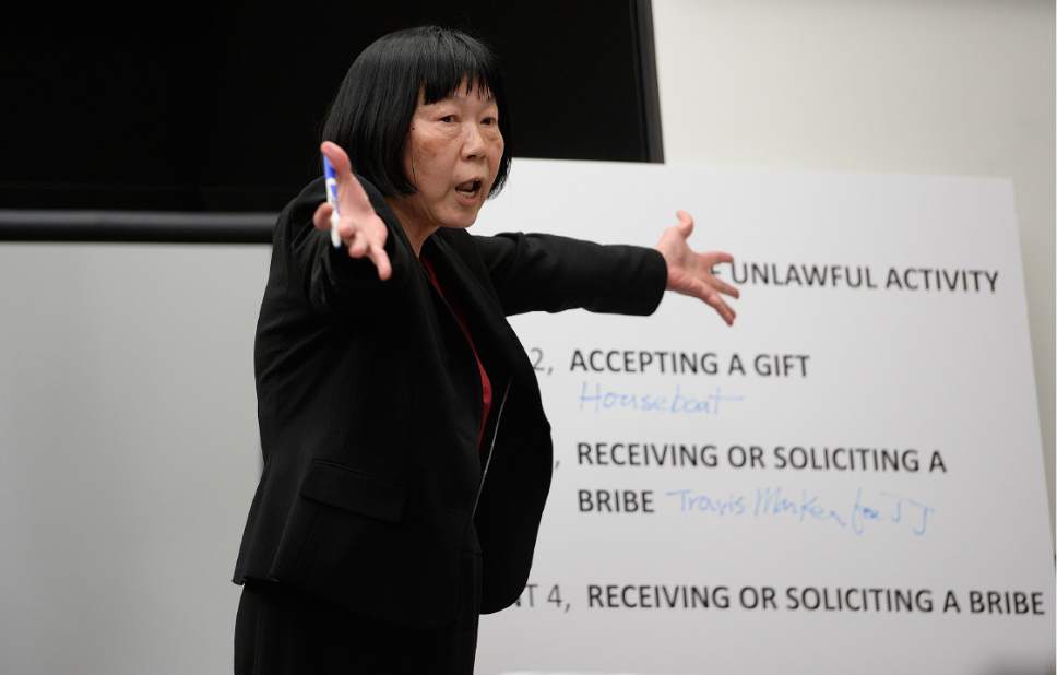 Scott Sommerdorf | The Salt Lake Tribune
Prosecutor Chou Chou Collins summarizes the full list of charges against former Utah Attorney General John Swallow during her rebuttal to closing remarks in Swallow's public corruption trial, Wednesday, March 1, 2017.