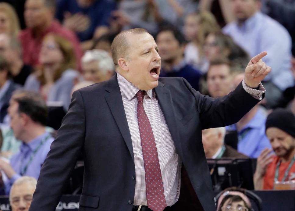 Rick Bowmer  |  The Asociated Press
Bad things seem to happen to the Jazz when Timberwolves coach Tom Thibodeau is on the sideline. He was the opposing coach in Jerry Sloane's final game.