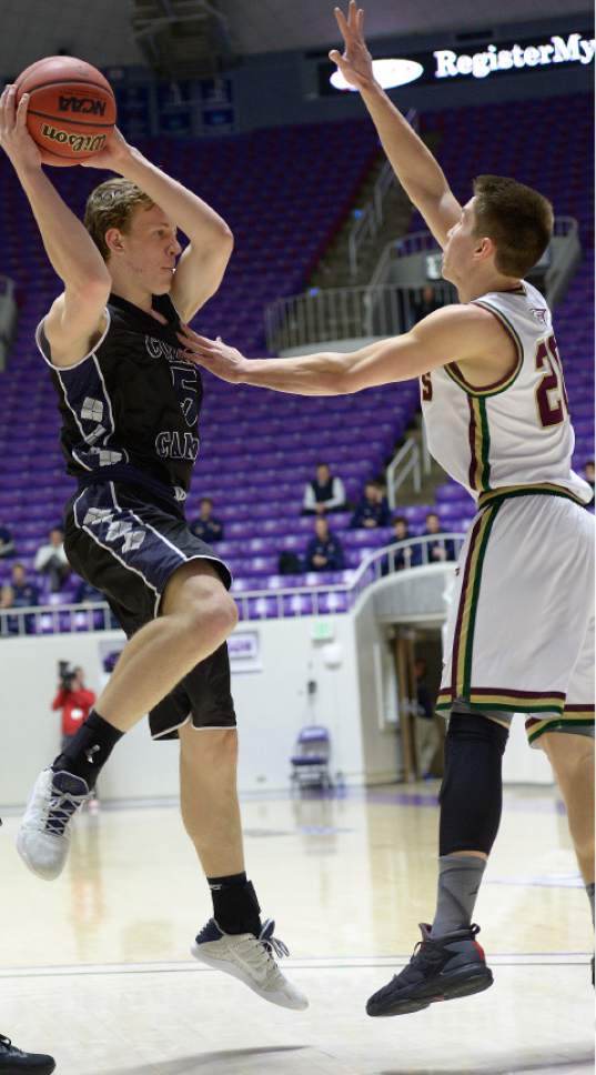 Leah Hogsten  |  The Salt Lake Tribune
Corner Canyon High School defeated Maple Mountain High School 69-67 during their 4A State boys' basketball quarterfinal playoff game at Weber State University's Dee Events Center, Thursday, March 2, 2017.