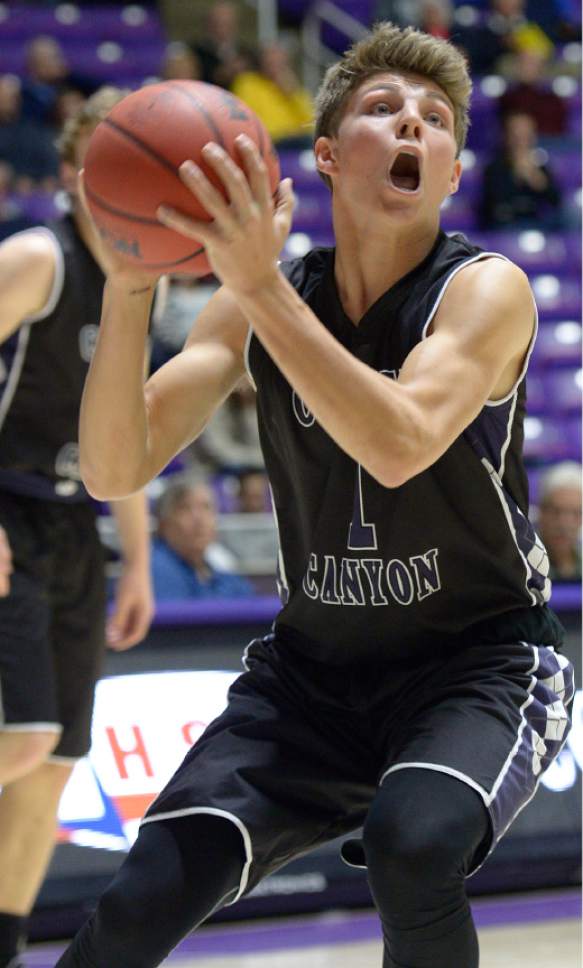 Leah Hogsten  |  The Salt Lake Tribune
Corner Canyon's Zachary Wilson had 14 points. Corner Canyon High School defeated Maple Mountain High School 69-67 during their 4A State boys' basketball quarterfinal playoff game at Weber State University's Dee Events Center, Thursday, March 2, 2017.