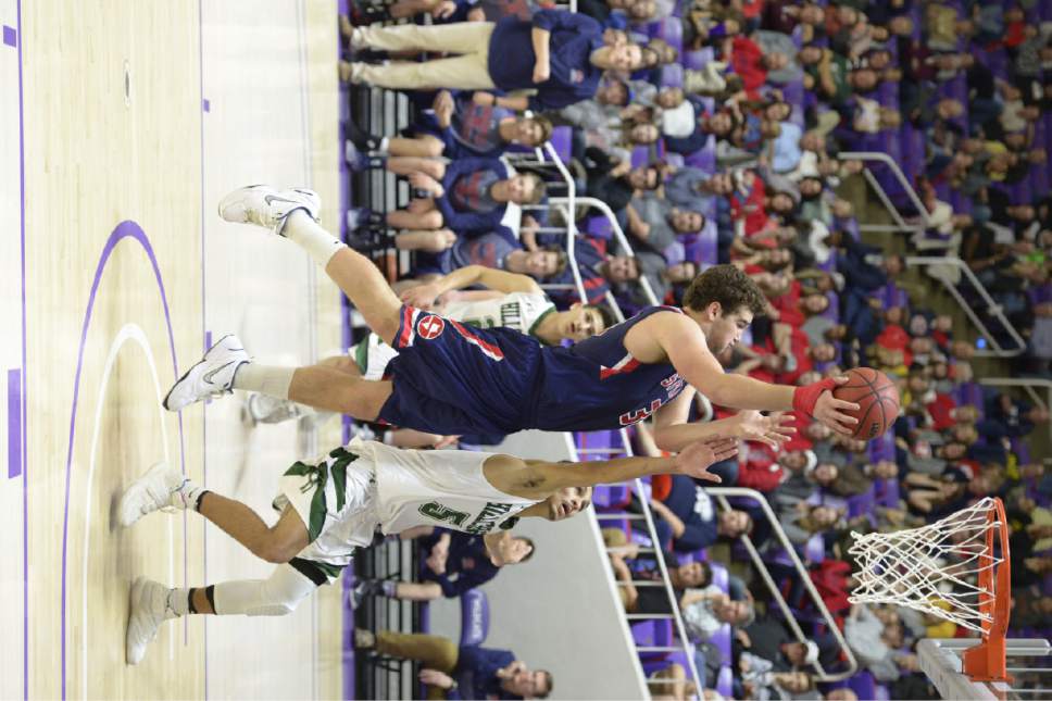Leah Hogsten  |  The Salt Lake Tribune
Springville's center Andrew Slack (30) had 10 points and 11 rebounds in the game. Springville High School defeated Hillcrest High School during their 4A State boys' basketball semifinal playoff game at Weber State University's Dee Events Center, Friday, March 3, 2017.