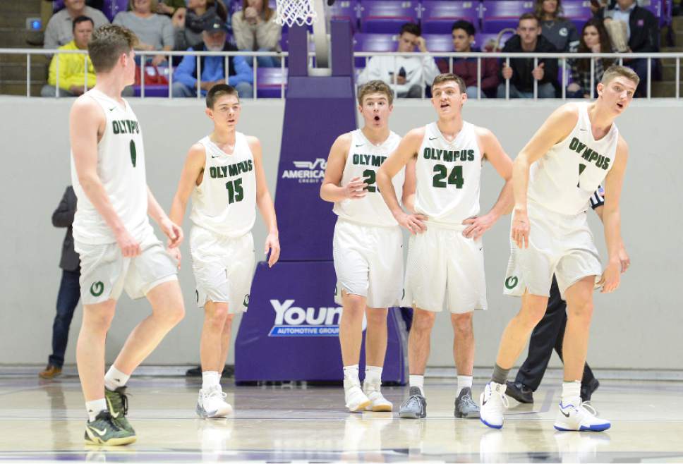 Leah Hogsten  |  The Salt Lake Tribune
Olympus High School defeated Timpanogos High School 91-69 during their 4A State boys' basketball quarterfinal playoff game at Weber State University's Dee Events Center, Thursday, March 2, 2017.