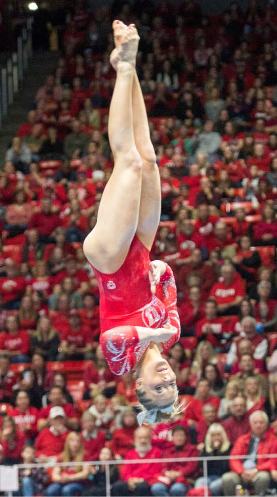 Rick Egan  |  The Salt Lake Tribune

MyKayla Skinner performs on the floor for the Utes, in gymnastics action, Utah vs UCLA, at the Huntsman Center, Saturday, February 18, 2017.