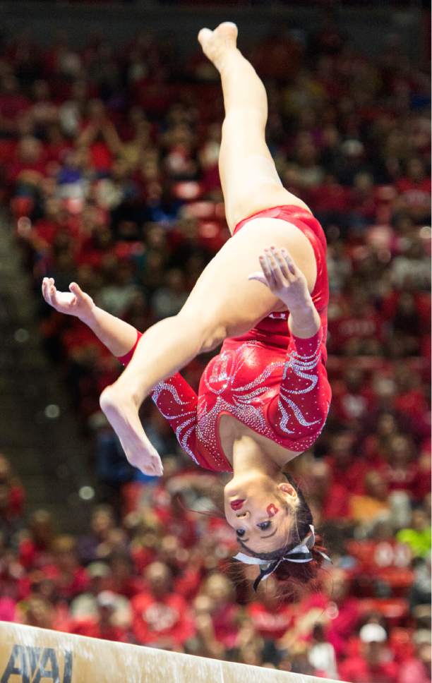 Rick Egan  |  The Salt Lake Tribune

Kari Lee competes on the beam for the Utes, in gymnastics action, Utah vs UCLA, at the Huntsman Center, Saturday, February 18, 2017.