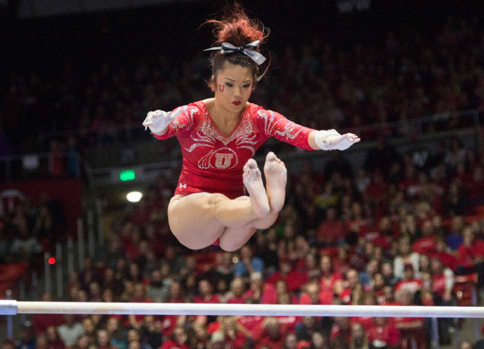 Rick Egan  |  The Salt Lake Tribune

Kari Lee competes on the bars for the Utes, in gymnastics action, Utah vs UCLA, at the Huntsman Center, Saturday, February 18, 2017.