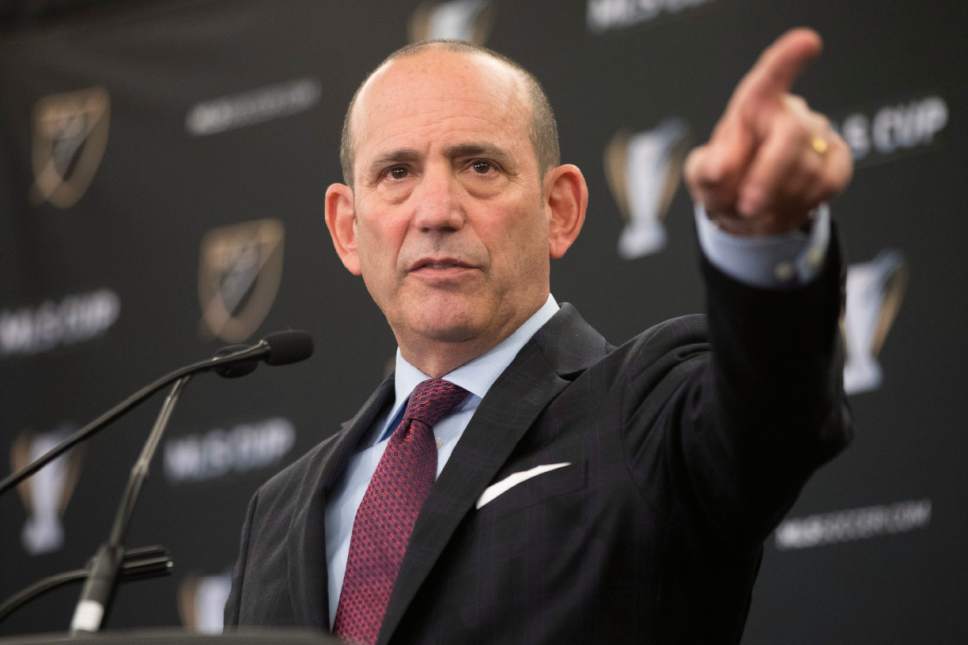 FILE - This Dec. 9, 2016 file photo shows MLS Commissioner Don Garber holding a state of the league news conference in Toronto. St. Louis and San Diego are among bidders from 12 areas applying for four Major League Soccer expansion teams. Two of the teams, which have $150 million expansion fees, will start play in 2020. Garber said Tuesday, Jan. 31, 2017 that having stadium financing in place is a condition for selection. (Chris Young/The Canadian Press via AP)