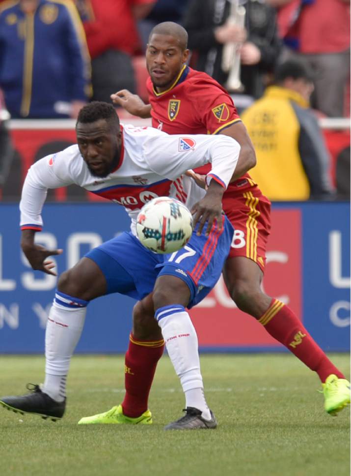 Leah Hogsten  |  The Salt Lake Tribune
Toronto FC forward Jozy Altidore (17) ad Real Salt Lake defender Chris Schuler (28) battled each other for the majority of the game. Real Salt Lake tied the 2017 season home opener with Toronto FC, 0-0, Saturday, March 4, 2017 at Rio Tinto Stadium.