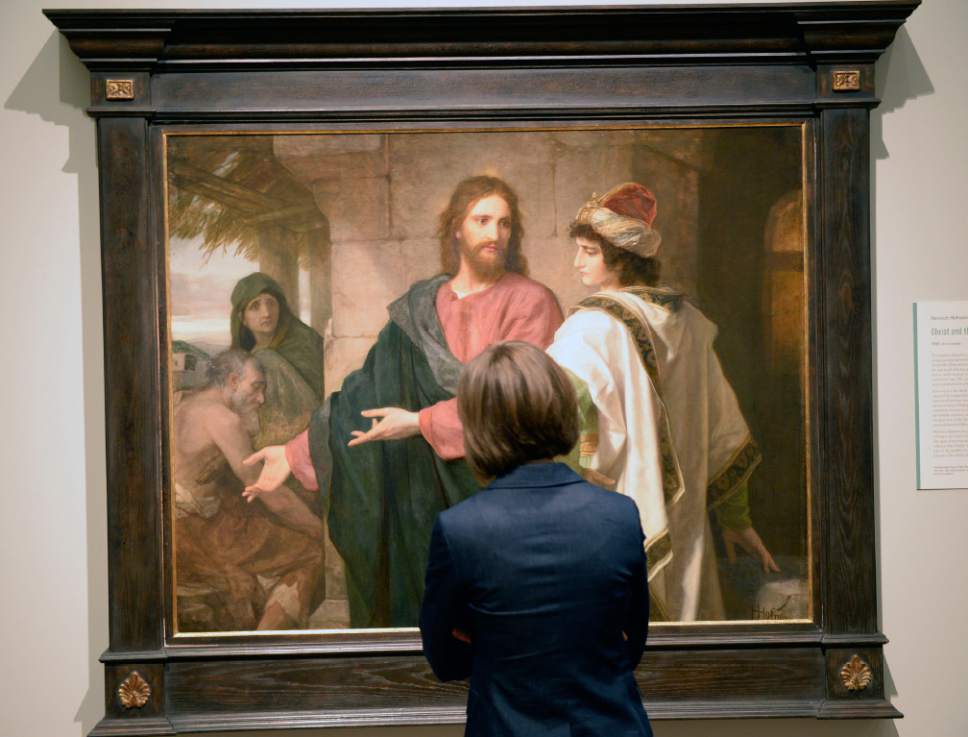 Al Hartmann  |  Tribune file photo
A museum patron takes in Heinrich Hofmann's  oil and canvas "Christ and the Rich Young Ruler at the BYU Museum of Art.