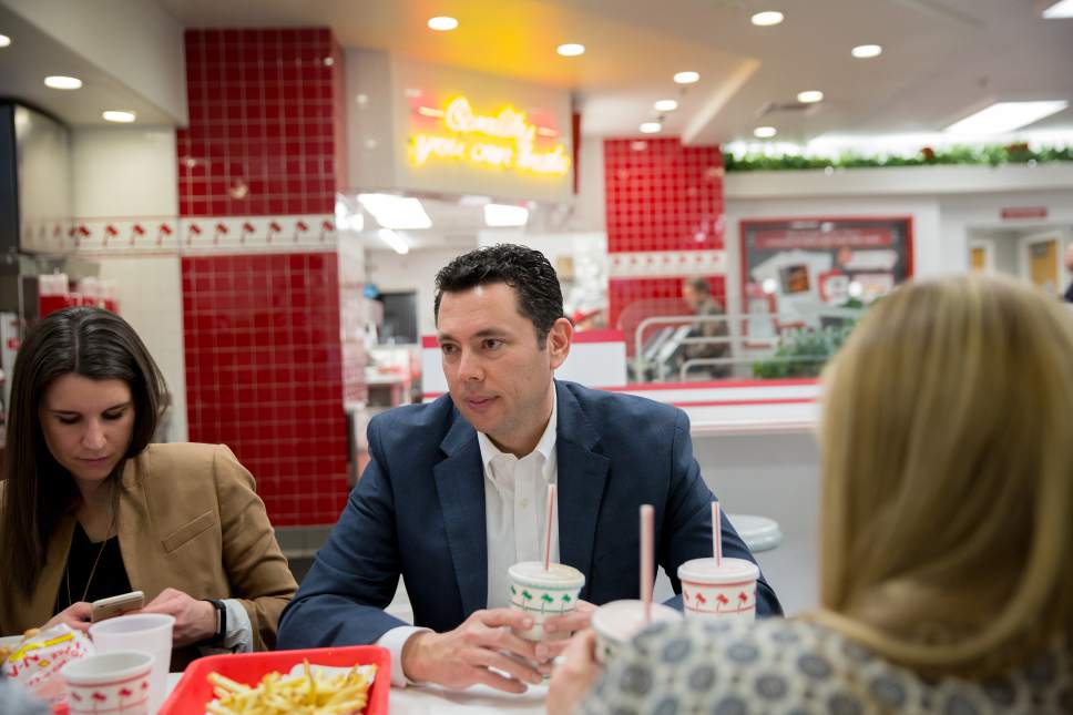 Kim Raff  |  For The Washington Post
Rep. Jason Chaffetz, R-Utah, has lunch with his staff at In-N-Out Burger after a tumultuous Thursday (Feb. 9, 2017) town hall at Brighton High School.