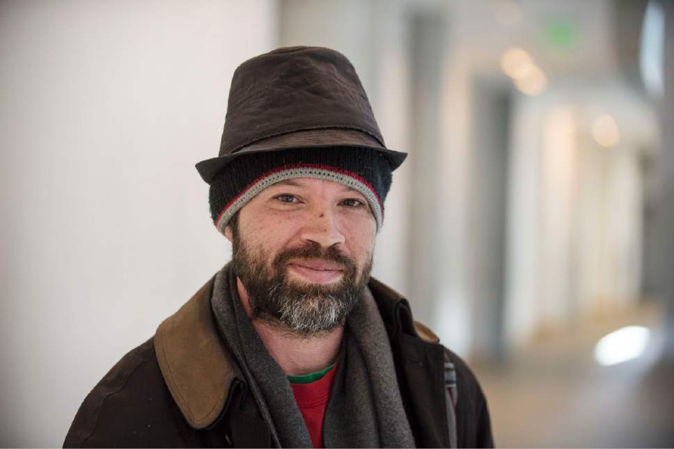 Lennie Mahler  |  The Salt Lake Tribune

Robert Forbes poses for a photo at the Salt Lake City Public Library, Thursday, March 2, 2017. Forbes, who has been homeless for a little over a year, regularly attends a morning tai chi class he views as a healthy way to cope with the stresses of homelessness.