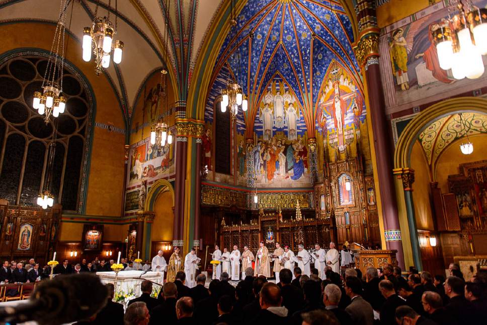 Trent Nelson  |  The Salt Lake Tribune
The Vespers and Rite of Reception for Bishop Oscar Solis takes place at the Cathedral of the Madeleine in Salt Lake City, Monday March 6, 2017.
