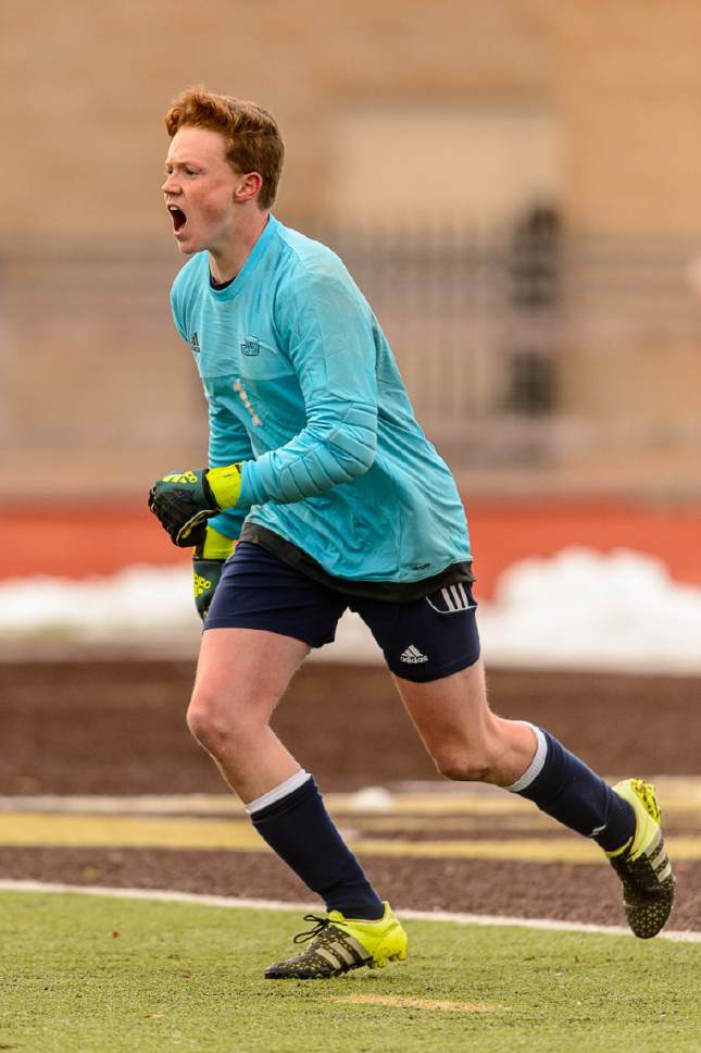 Trent Nelson  |  The Salt Lake Tribune
Juan Diego goalkeeper Martin Kelly in action vs. Davis, high school soccer Monday March 6, 2017 in Kaysville.