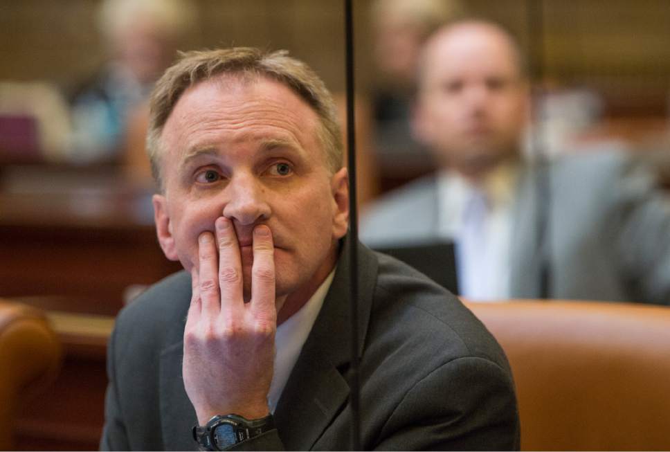 Leah Hogsten  |  The Salt Lake Tribune
Rep. Craig Hall, R-West Valley, looks to the voting board as House members vote down the 2nd substitute of S.B. 220 Student Assessment and School Accountability Amendments, Tuesday, March 7, 2017. "I believe that removing letter grades from school grading is the way to go," said Hall, who has Granger High School in his district. Hall said students at Granger High School speak some 35 different languages as many of them are refugees.