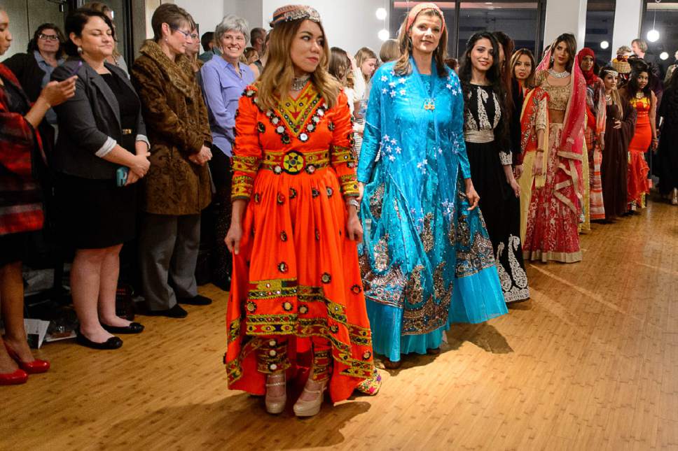 Trent Nelson  |  The Salt Lake Tribune
Models parade dresses from around the world during a fashion show fundraiser for Women of the World at The Leonardo in Salt Lake City, Thursday March 9, 2017.