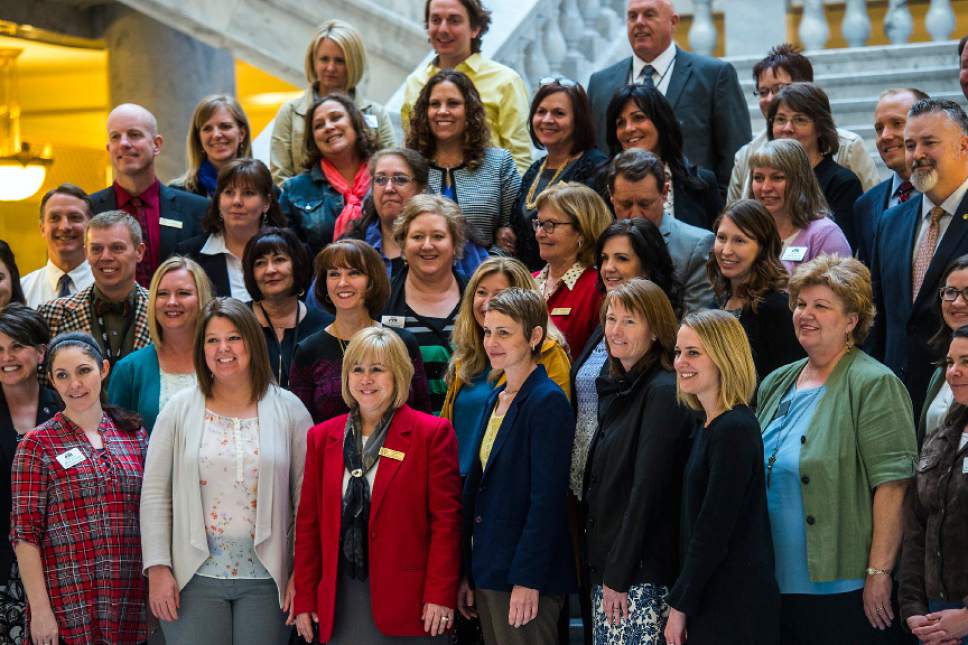 Chris Detrick  |  The Salt Lake Tribune
Public Education representatives pose for a group portrait at the Utah State Capitol Thursday March 9, 2017.