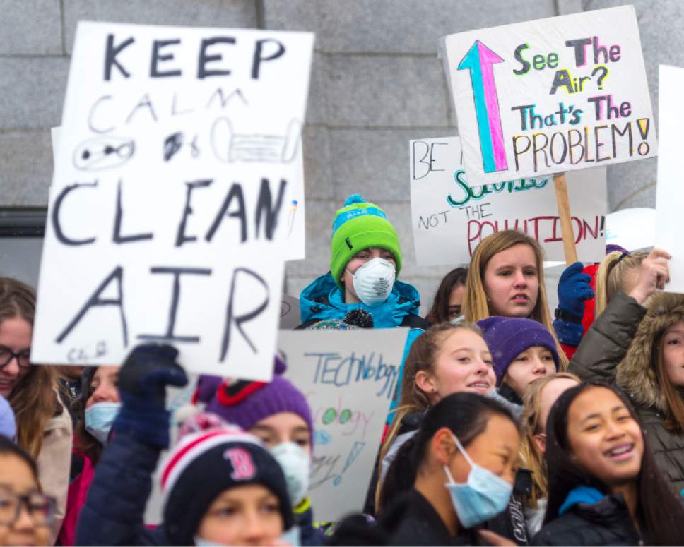 Steve Griffin  |  The Salt Lake Tribune
Hundreds of Utah students from schools including the Madeleine Choir School, Rowland Hall and Judge Memorial Catholic HighSchool participate in January 26, 2017. This is the third consecutive year students from the Choir School have aired their concerns about the excess smog as several students gave speeches to the group.