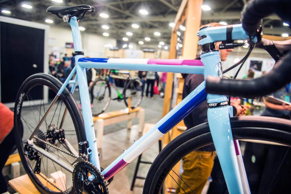 Chris Detrick  |  The Salt Lake Tribune
Mosaic Bespoke Bicycles, Boulder, Co., on display at the North American Handmade Bicycle Show at the Salt Palace Convention Center on Saturday, March 11, 2017. The show highlights the talents of individuals around the world whose art form is the bicycle, and is a meeting space for frame builders and consumers who are passionate about custom-made bikes.