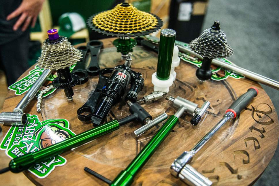 Chris Detrick  |  The Salt Lake Tribune
Abbey Bike Tools on display at the North American Handmade Bicycle Show at the Salt Palace Convention Center on Saturday, March 11, 2017. The show highlights the talents of individuals around the world whose art form is the bicycle, and is a meeting space for frame builders and consumers who are passionate about custom-made bikes.