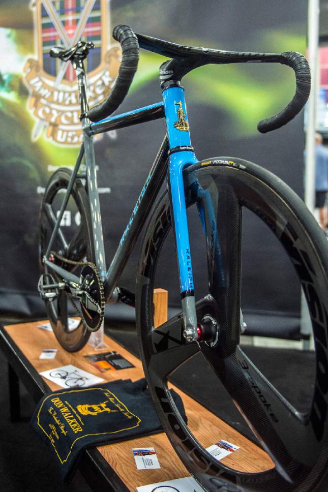 Chris Detrick  |  The Salt Lake Tribune
Don Walker Cycles, of Louisville, Ky., on display at the North American Handmade Bicycle Show at the Salt Palace Convention Center on Saturday, March 11, 2017. The show highlights the talents of individuals around the world whose art form is the bicycle, and is a meeting space for frame builders and consumers who are passionate about custom-made bikes.