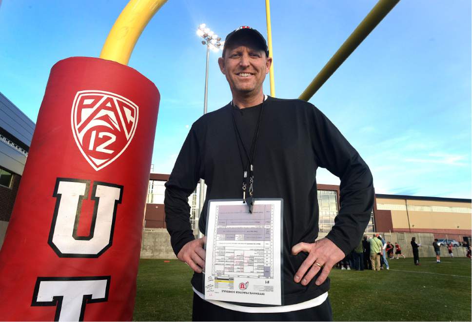 Scott Sommerdorf | The Salt Lake Tribune
New offensive coordinator Troy Taylor poses for a portrait after Utah football practice, Thursday, March 9, 2017.