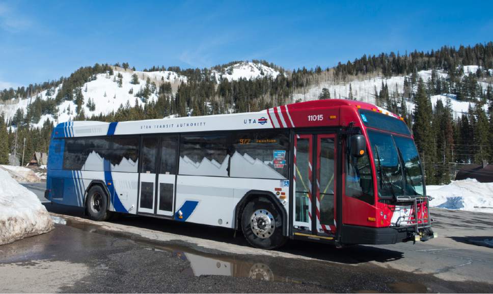 Rick Egan  |  The Salt Lake Tribune

A UTA Ski bus pulls into Brighton Ski Resort, in Big Cottonwood Canyon, Monday, March 13, 2017.