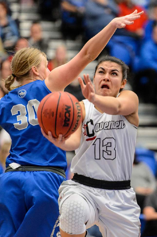 Trent Nelson  |  The Salt Lake Tribune
American Fork's Taylor Moeaki (13) shoots as Fremont faces American Fork in the 5A high school girls basketball state championships at Salt Lake Community College in Taylorsville, Wednesday February 22, 2017.