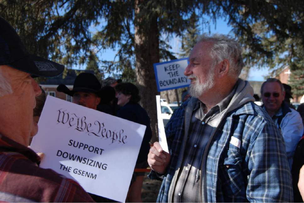 Brian Maffly  |  The Salt Lake Tribune

At least 200 Garfield County residents gathered outside county offices in Panguitch Monday to speak for and against a resolution calling for the downsizing of the Grand Staircase-Escalante National Monument.