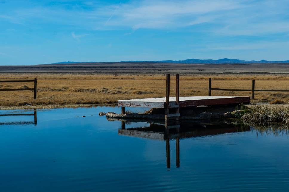 Chris Detrick  |  The Salt Lake Tribune
Meadow Hot Spring in Millard County, southwest of Meadow, includes three springs that appear to be on private land, but the landowner has opened the gate, posted signs that urge visitors to "Enjoy!" and installed donation boxes.