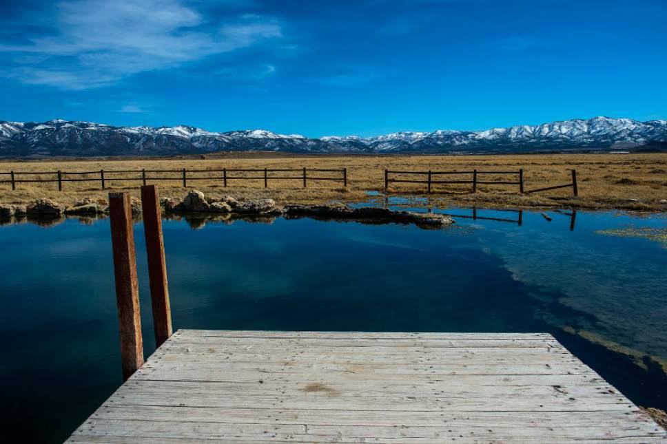 Chris Detrick  |  The Salt Lake Tribune
Meadow Hot Spring in Millard County, southwest of Meadow, includes three springs that appear to be on private land, but the landowner has opened the gate, posted signs that urge visitors to "Enjoy!" and installed donation boxes.