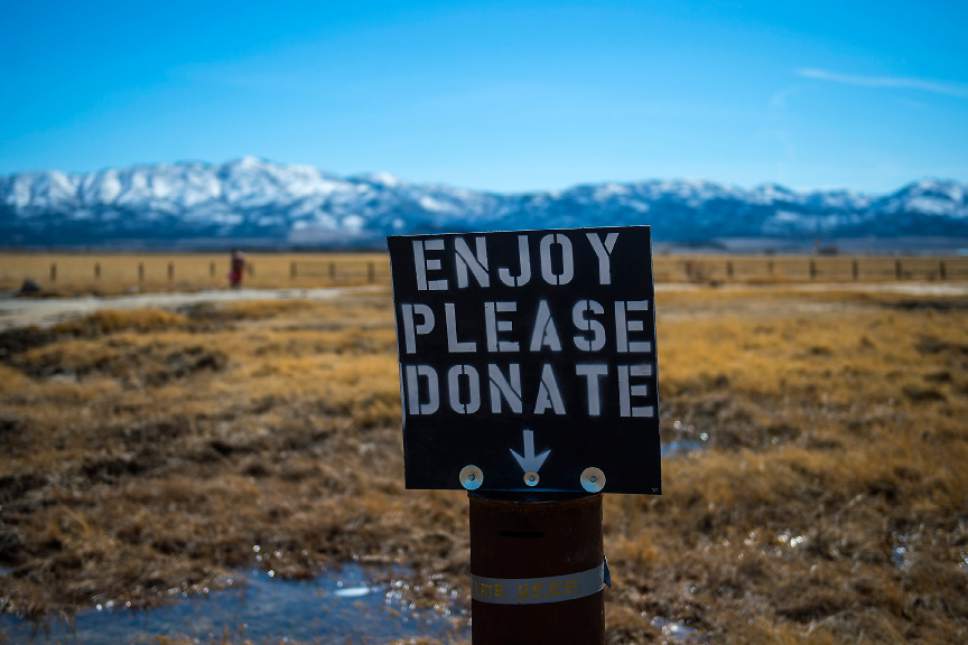 Chris Detrick  |  The Salt Lake Tribune
A donation station at Meadow Hot Spring on Wednesday, March 8, 2017.